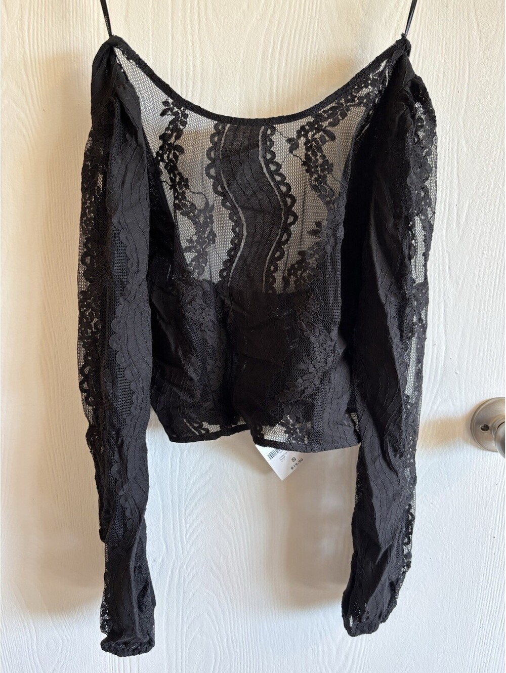 NWT Forever 21 Black Lace Corset Crop Top Sheer Long Sleeve Bustier Small S - Picture 3 of 9